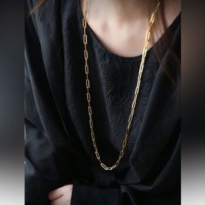 Stainless Steel Gold Hypoallergenic Paperclip Long Chain Necklace Adjustable